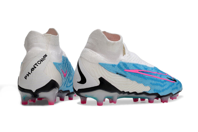 Chuteira Campo Nike Phantom GX Elite FG Branco/Azul - Cano Alto